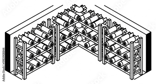 Isometric Corner Wine Bottle Rack Storage Shelving.