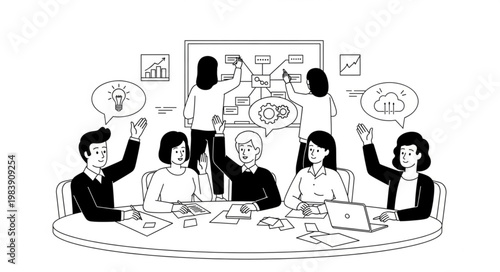 Business team collaborating around a conference table meeting.