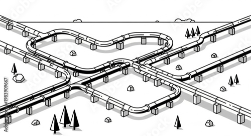 Complex Elevated Highway Interchange With Multiple Overpasses.