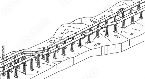 Elevated railway viaduct structural line drawing showing spans.