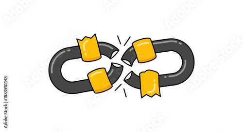 broken chain links taped together symbolizing a weak link connection failure or a system error on a white background
