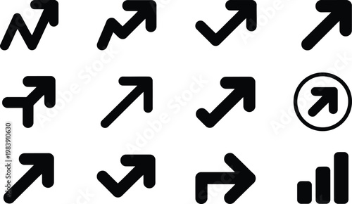 A collection of black arrows and growth charts symbolizing business progress and forward movement