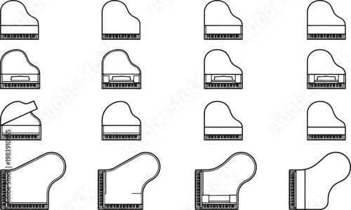 Elegant collection of piano instruments in minimalist style. showcasing classic musical instrument outlines.