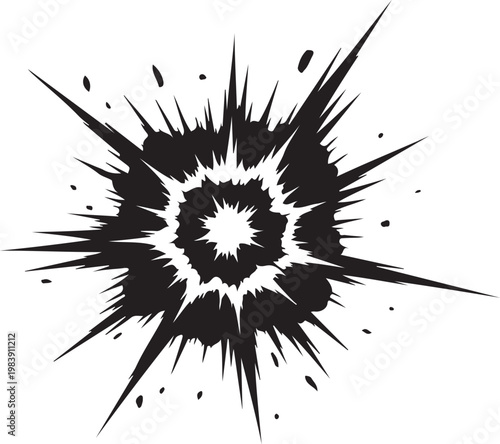 Fotografie Dynamic explosion with radiating shockwaves and debris in a stark black and whit