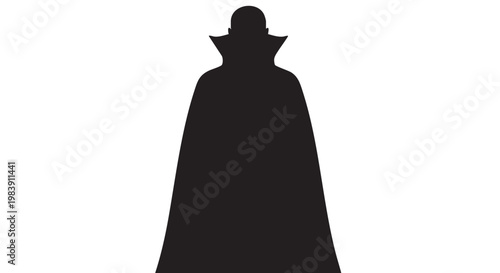 Silhouette of man in dark coat and hat in monochrome lighting for mystery