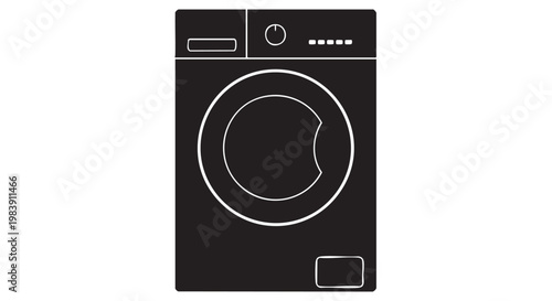 Black washing machine icon minimalist white outline on clean background for laundry service
