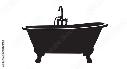 Black clawfoot bathtub in minimalist silhouette style with monochromatic lighting for bathroom decor