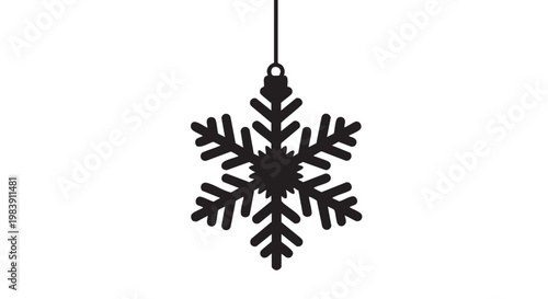 Black snowflake ornament in minimalist style with dark color and sharp lighting for Christmas decoration