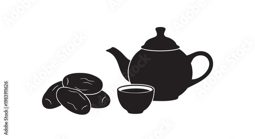 Silhouette tea set with pastries in minimalist monochromatic lighting for food and beverage branding