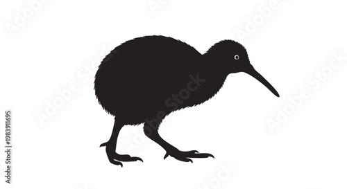 Kiwi bird silhouette in minimalist style with dark color and simple texture for New Zealand tourism branding