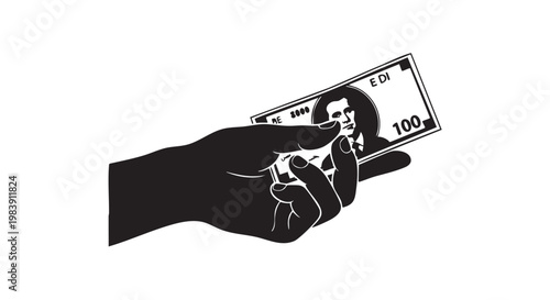 Hand holding dollar bill in black silhouette with dramatic lighting for finance and business