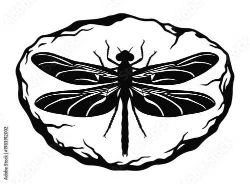 Dragon Fly Fossilized Insect Shape Icon Silhouette Vector black design on a white background