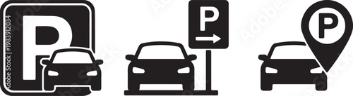parking icon set car sign direction map pin design vector illustration