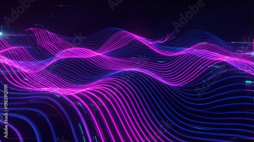 Neon wave pattern, purple blue lines, futuristic background, glowing neon waves