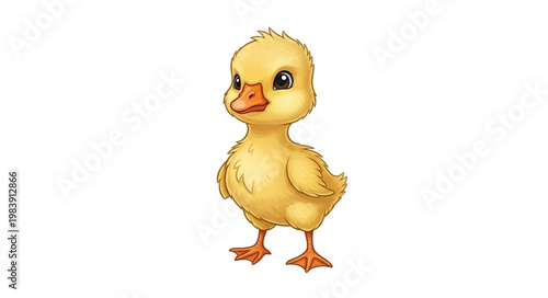 Cute Yellow Duckling Standing Isolated on White Background.