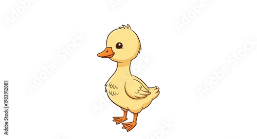 Cute Yellow Duckling Standing Isolated on White Background.