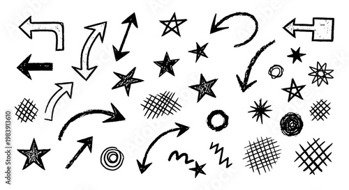 hand drawn doodle arrows stars and abstract graphic elements offering versatile sketchy visual aids for creative design.