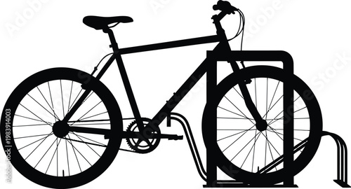 Bicycle Locked to Bike Rack Silhouette