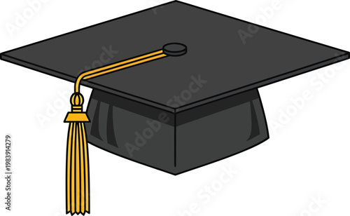 Black Graduation Cap with Yellow Tassel