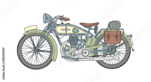 Vintage motorcycle with brown leather seat.