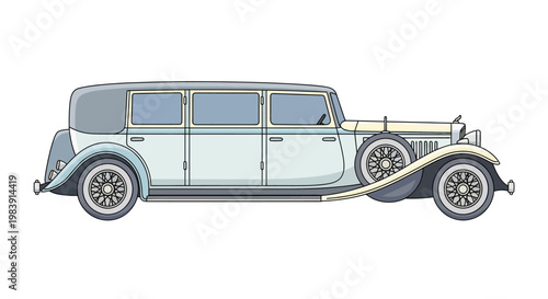 Vintage car illustration side view.