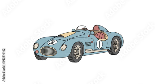 Vintage Blue Racing Car Illustration.
