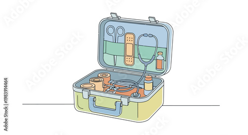 First aid kit with medical supplies.
