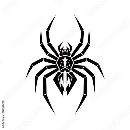 Stylized black spider logo with sharp legs and intricate body design on a white background.