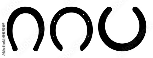 Horseshoe set with black silhouette on white background featuring horseshoe, equine symbol, classic shape with line art and minimalist design
