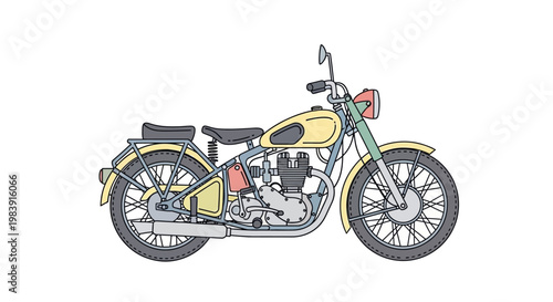 Vintage motorcycle with yellow fuel tank.