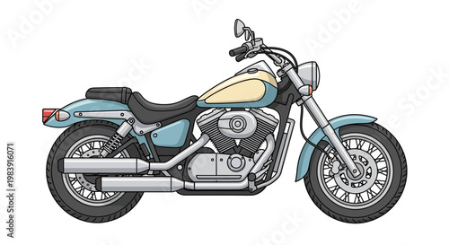 Teal and tan colored motorcycle vehicle.