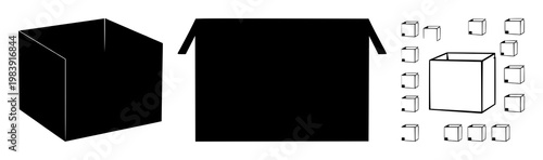 Shipping and logistics icon set with bulk boxes featuring wholesale, retail, commerce with delivery and transportation