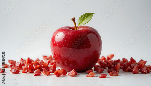 red apple with water drops on white background