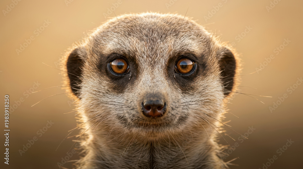 Fototapeta premium Close-up portrait of curious meerkat looking directly at camera.