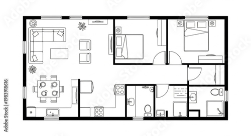 Modern House Floor Plan Blueprint Design.