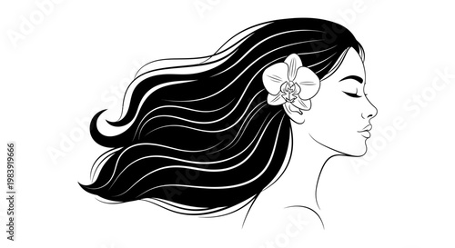 elegant woman with orchid in her hair serene profile peaceful beauty natural style