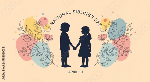 National siblings day illustration with children and flowers