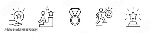 Award Achievement Icon Set, Trophy Medal, Winner Prize, Success Line Vector Icons