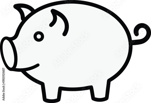 pig curly tail snout stout body line art vector illustration on transparent background