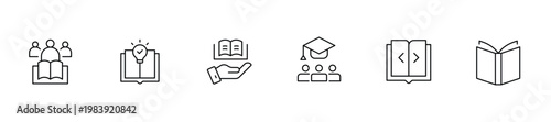 Book Icon Set, Education Learning, School Study, Knowledge Line Vector Icons