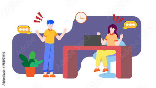 A businessman and businesswoman having a heated argument and conflict in the office during a meeting