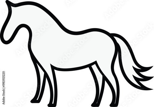 horse grazing or standing mane and tail lines line art vector illustration on transparent background