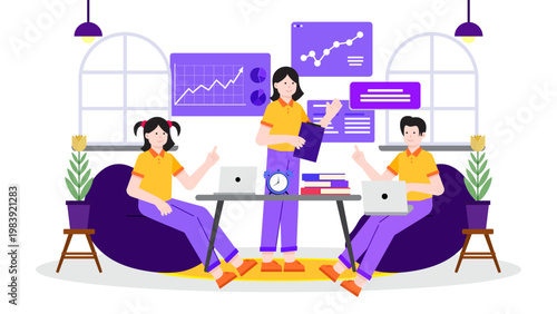 Human resources diversity training session with a mentor presenting growth charts to a group of staff