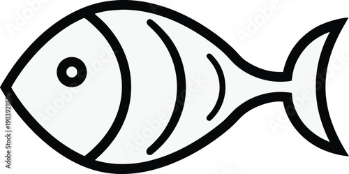 fish generic streamlined body with fin and eye line art vector illustration on transparent background