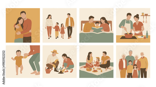 Collage of diverse family moments illustrating togetherness love and growth
