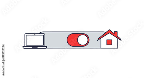 remote work toggle switch with laptop and house icons illustrating work from home or office flexibility
