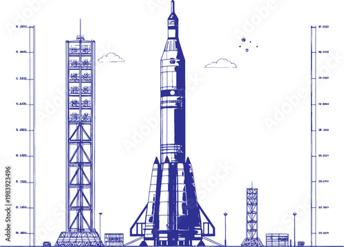 Sketch Hand Drawn Intercontinental Ballistic Missile – Large Scale Multi-Stage Rocket Design