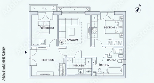 Architectural floor plan of a modern apartment layout.