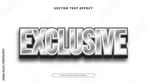 Exclusive 3d vector text effect with silver chrome metallic texture and black shadow on a white background