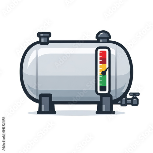 Pixel art illustration of a horizontal industrial storage tank with a pressure gauge and outlet valve